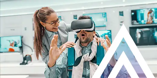 a couple trying on VR headset