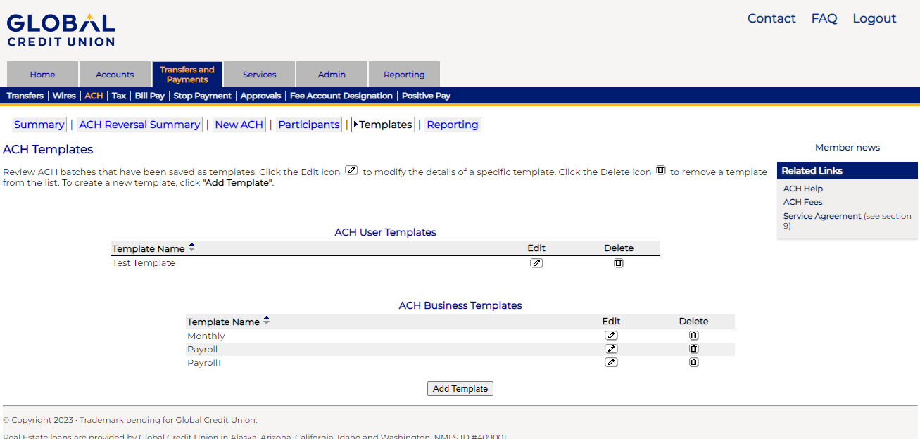 ACH Templates
